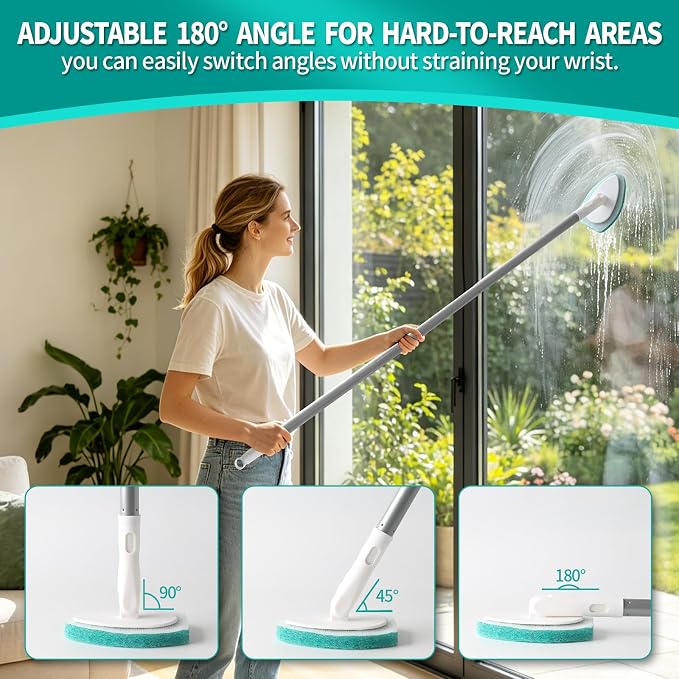 Creatyi Professional Shower Scrubber with Long Handle, Shower Cleaner Brush, Shower and tub Scrubber with 10 PCS Non-Scratch Scouring Pads for Bathroom Shower and tub