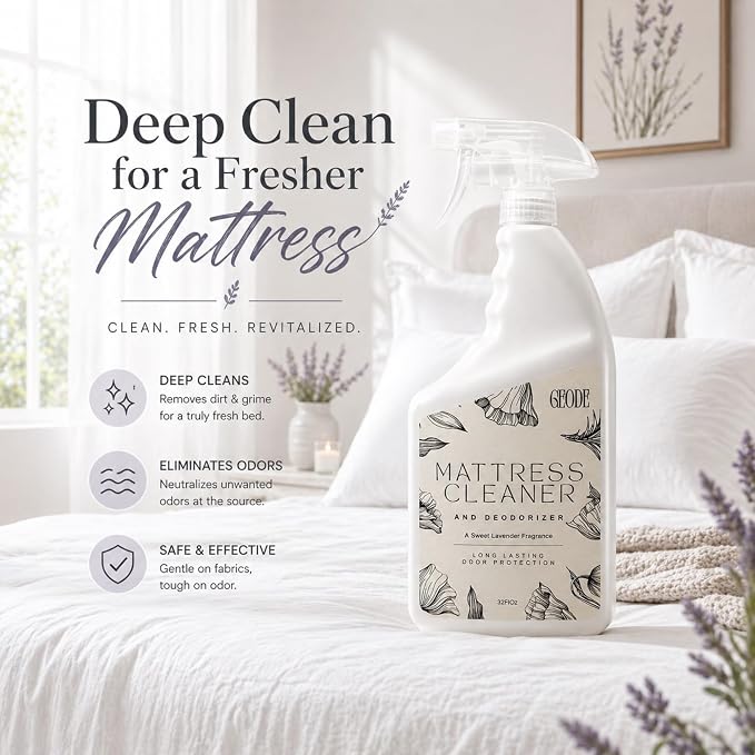 GEODE Mattress Cleaner & Deodorizer – Natural Enzyme Formula for Stain & Odor Removal, Sweet Lavender Aroma, Eco-Friendly & Non-Toxic, Safe for All Fabrics (32fl oz)