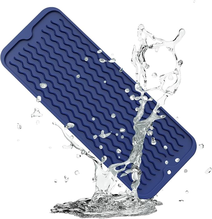 ZLR Small Dish Drying Mat (6" x 17" / 153 x 433mm) - Narrow Silicone Drainer for Kitchen Counter, Apartment & RV - Compact Sponge Holder & Sink Caddy Tray, Non-Slip Food-Grade Silicone (Midnight Blue)