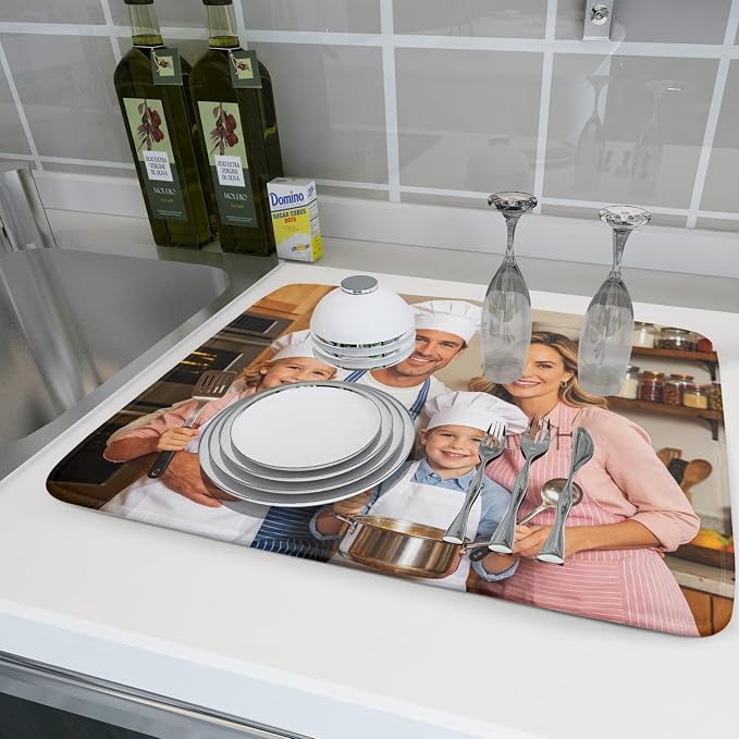 Custom Personalized Dish Drying Mat for Kitchen Counter Customized Dying Pad with Picture Text Home Decor Large