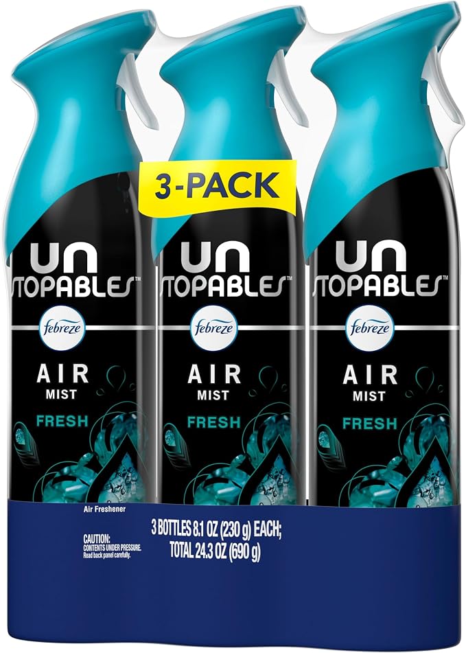 Febreze Air Mist, Air Freshener Spray, Odor Fighting Room Spray, Deodorizer for Home Bathroom Kitchen Office Apartment Dorm Room Classroom, Unstopables Fresh Scent, 8.1oz (Pack of 3)