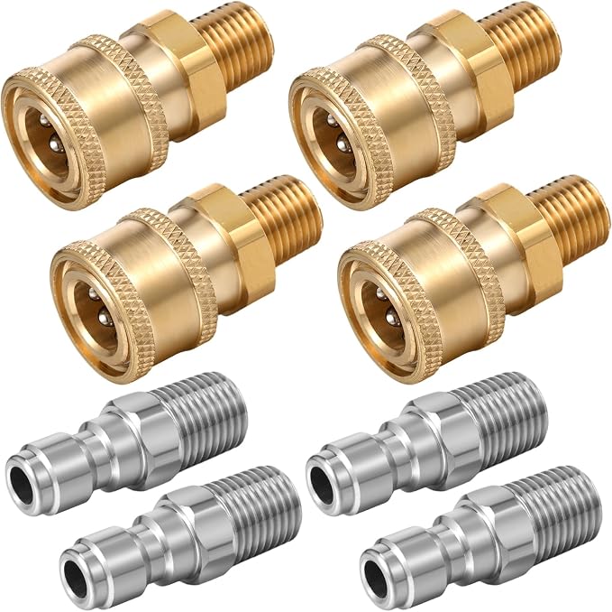 4 Sets NPT 1/4 Inch Pressure Washer Coupler Quick Connect Plug Male Female 1/4 Quick Connect Fittings Pressure Washer Adapters Accessories(1/4 External Thread)