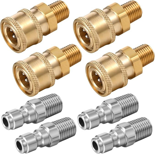 4 Sets NPT 1/4 Inch Pressure Washer Coupler Quick Connect Plug Male Female 1/4 Quick Connect Fittings Pressure Washer Adapters Accessories(1/4 External Thread)