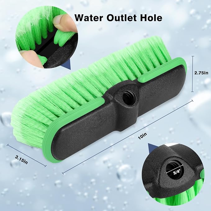 Car Wash Brush Head 10", Soft Bristle Car Cleaning Brush Srub Brush Attachment for Extension Pole, Outdoor Cleaning Tool for Window, Wall, Floor, Deck, Patio （4 Pack）