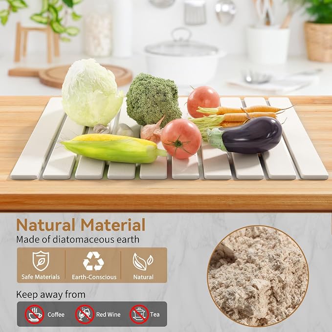 Large Stone Dish Drying Mat for Kitchen Counter,23.6''x15.3'' Foldable Quick Dry Stone Kitchen Mat,Eco-Friendly,Absorbent Diatomaceous Earth Mats for Dishes Bottles Cups Bathroom Any Countertop-White