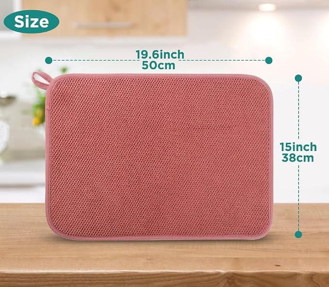 GeeRic Microfiber Dish Drying Mat, Super Absorbent Kitchen Dish Drying Pad, Reversible for Countertop, 15*20 inch Red