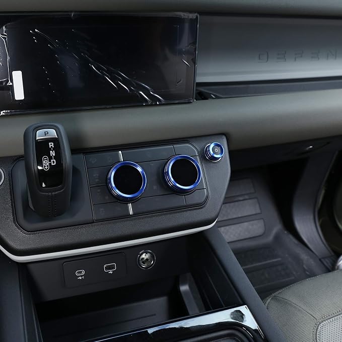 Aluminum Alloy Car Interior Air Conditioning & Volume Adjustment Knobs Decorative Cover Trim for Land Rover Defender 110 2020 Accessories (Blue)