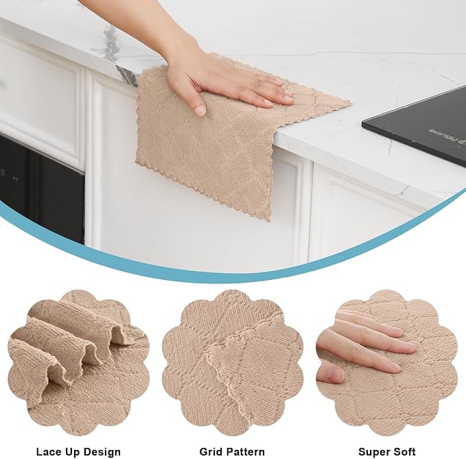 Homaxy 12 Pack Kitchen Dish Cloths, Super Soft and Absorbent Coral Velvet Dish Towels, Nonstick Oil Fast Drying Microfiber Cleaning Cloth, 10 x 10 inches, Dark Green/Tan/Red/White