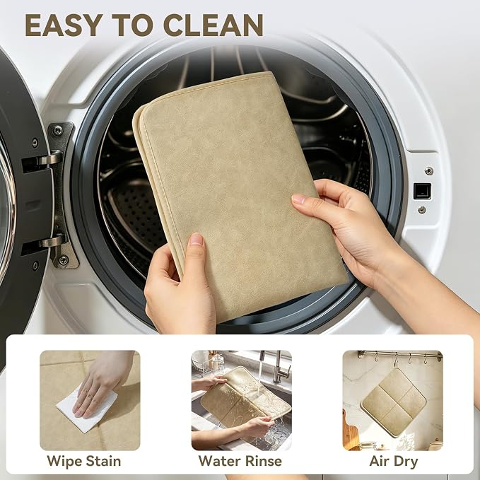 YDKGL 2 Pack PU Leather Dish Drying Mat for Kitchen Counter, Ultra Absorbent & Fast Drying Dish Mat Machine Washable Foldable Drying Pad for Countertops, Sinks, Draining Racks