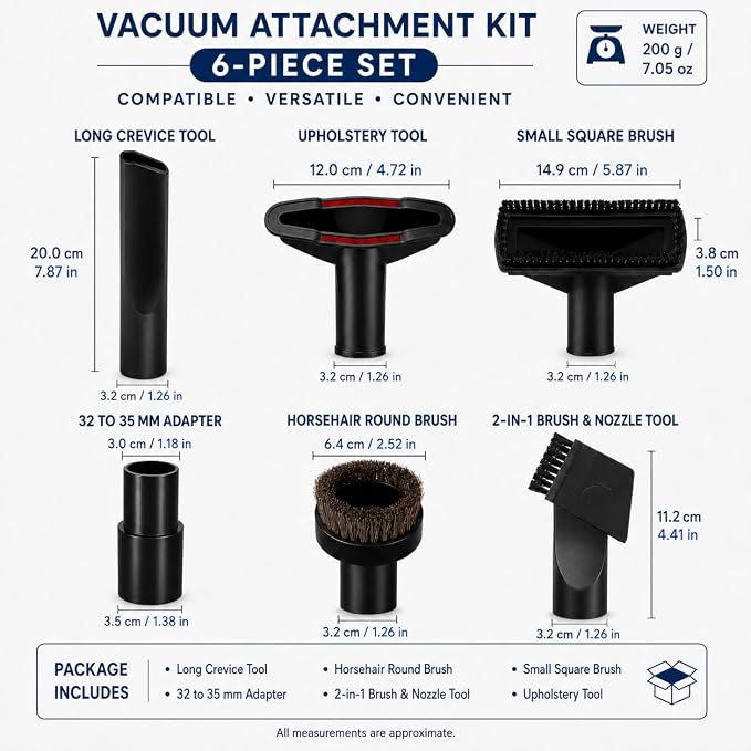 6 Pcs Vacuum Attachment Kit for Shark LA360 Navigator Lift Away ADV | 32/35mm Adapter | Universal Vacuum Cleaner Accessories | Long Crevice Tool | Horsehair Brush | Upholstery | Home Car Pet Hair