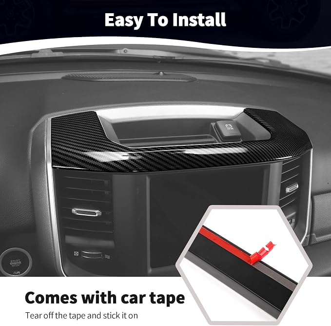 for RAM Center Dashboard Storage Bin Trim Cover Fit for RAM 2018-Present Black Carbon Fiber Interior Accessories