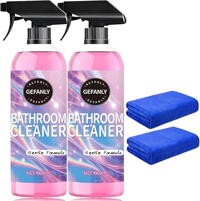 Quatrel Gefanly Bathroom Cleaner, Powerful Pink Bathroom Descaler Cleaner Foam Spray, All Purpose Hard Water Stain Remover, Gentle Formula, for Tub Floor Tile, Shower, Toilet, Bathtub, Glass
