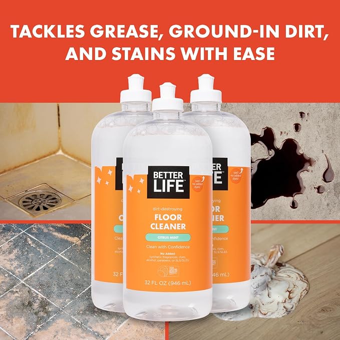 Better Life Floor Cleaner - Liquid Multipurpose Cleaner for Wood, Tile, Laminate, Vinyl, Bamboo - Hardwood Floor Cleaner for Mopping - Citrus Mint 32oz