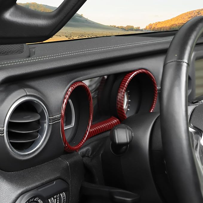 RT-TCZ for Jeep JL Dashboard Instrument Panel Gauges Trim Ring Cover for Jeep Wrangler JL JLU Gladiator JT 2018-2023 Red Carbon Fiber Interior Accessories 3pcs