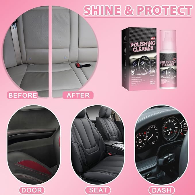 Polishing Cleaner Car Interior, 100ML Car Interior Cleaner, Interior Detailer Spray, Car Interior Detailing Cleaner for Rubber, Leather& More, Multi-Surface Cleaning for Car Interior(2PCS)