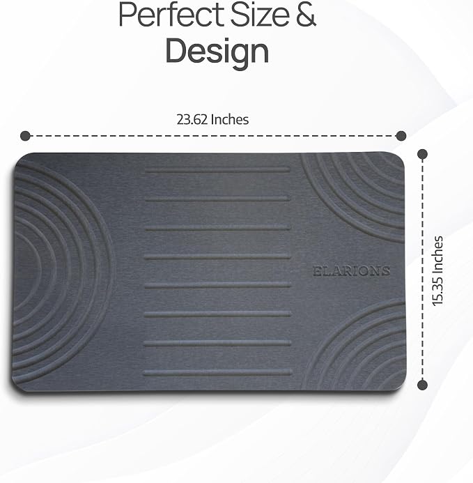 Large Diatomaceous Earth Stone Dish Drying Mat - 24" x 16" Quick Dry Non-Slip Food Grade Fast Absorbent Quartz-Enhanced Rapid Water Absorbing Countertop Mat For Dish Rack
