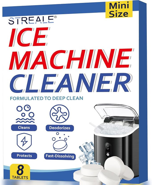 Ice Maker Cleaner and Descaler - Ice maker cleaning tablets mini size, compatible with all major brands, safe and nickel-free descaler, suitable for countertop, portable, and commercial ice makers.