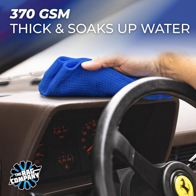 The Rag Company - Standard Waffle Weave Microfiber Towels (2-Pack) Detailing, Window, Glass and Drying, Wax & Polish, Lint-Free, Streak-Free, 370gsm, 16in x 24in, Royal Blue