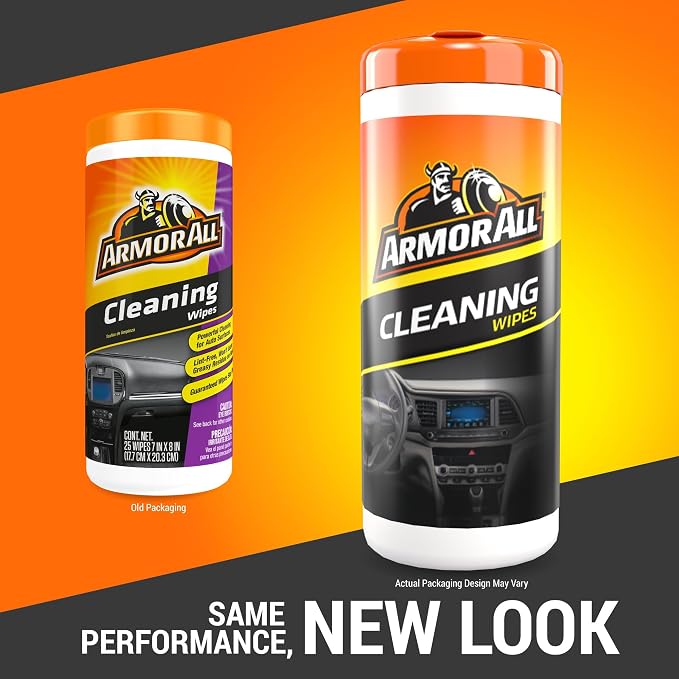Armor All Interior Car Cleaning Wipes, 25 Count Canister, Powerful Cleaning for Dashboards, Vinyl, Clear Plastics, Carpet and Fabric