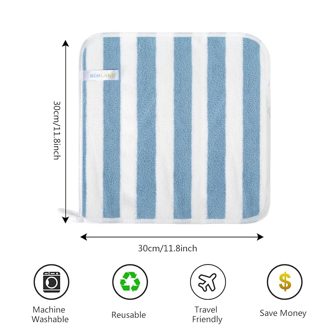 SINLAND Microfiber Facial Cloths Fast Drying Washcloth 12inch x 12inch Absorbent Face Wash Cloth Soft Makeup Remover Cloths