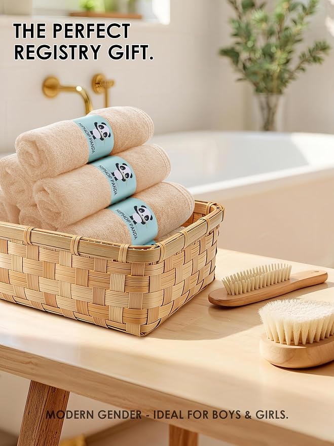 HIPHOP PANDA Baby Washcloths, Rayon Made from Bamboo - 2 Layer Ultra Soft Absorbent Newborn Bath Face Towel - Reusable Baby Wipes for Delicate Skin - Brown, 6 Pack