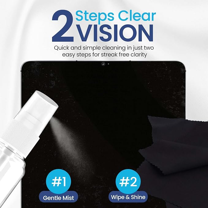 Purity Eyeglass Lens Cleaner Spray Kit - 3 x 8oz Lens Cleaner Spray Bottle + 2 Microfiber Cloth for Cleaning - Safe for All Lenses (AR Coated Included), Eyeglasses and Screens