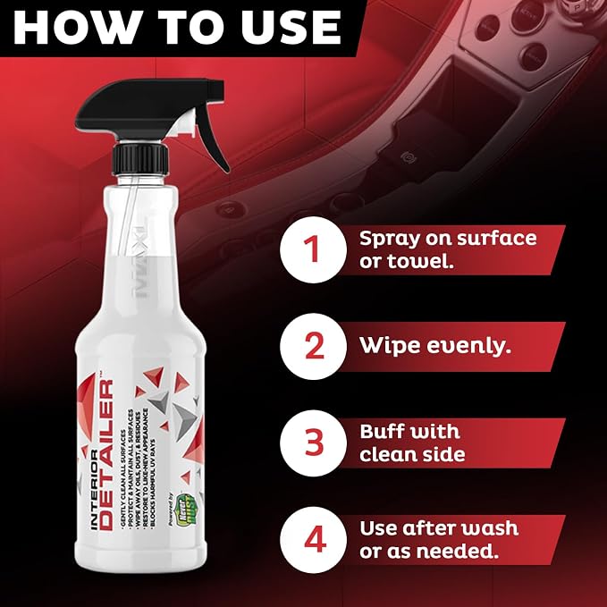 MAXL® Interior Car Cleaner Detailer Spray, NeverDust® Technology, 4 x 20 oz | Repels Dust, Wipes Oil, Residue with Matte Finish for Leather, Dash, Trim & Screens, Safe on All Surfaces