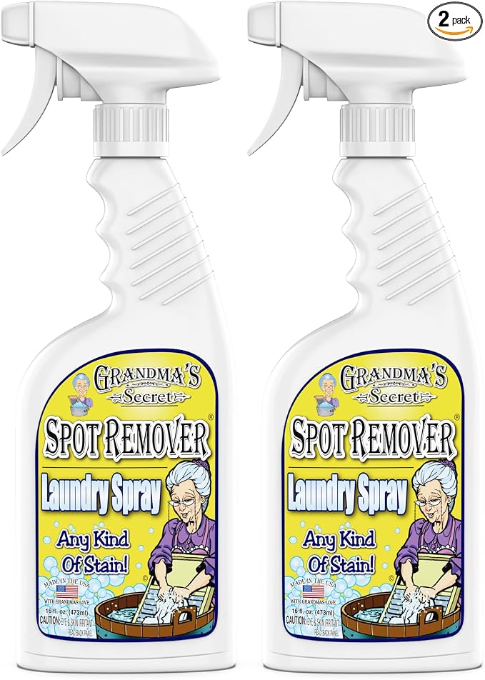 Grandma's Secret Spot Remover Laundry Spray - Chlorine, Bleach and Toxin-Free Fabric Stain Remover for Clothes - Removes Oil, Paint, Blood and Pet Stains - 16 Oz, 2 Pack