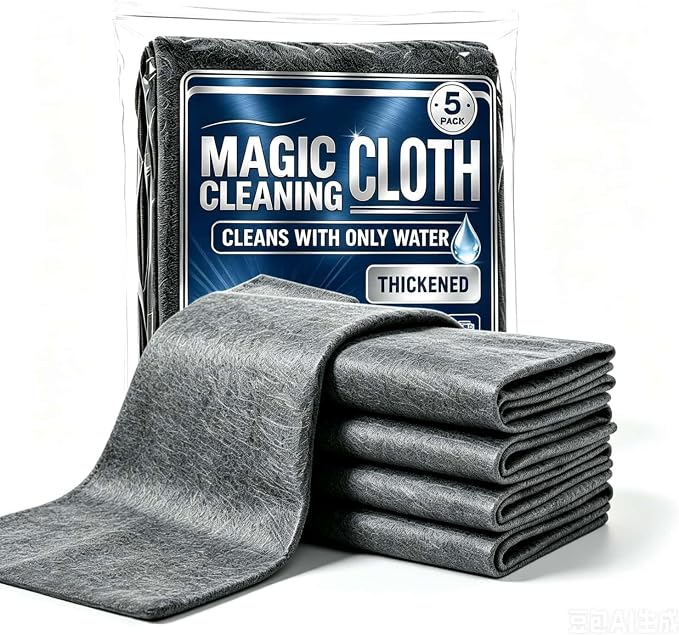 Genie Magic Cleaning Cloth, 5 Pack XXL Microfiber Cleaning Cloths | Lint Free Streak Free Reusable Cleaning Rags for Windows, Mirrors, Stainless Steel, Kitchen, Cars & Screens