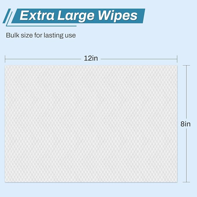 720 Count (12 Packs of 60) Wipes for Adults, 8" x 12" Extra Large Wet Wipes for Incontinence & Cleansing, Disposable Body Shower & Bath Wipes for Elderly Bathing No-Rinse - Vitamin E & Aloe