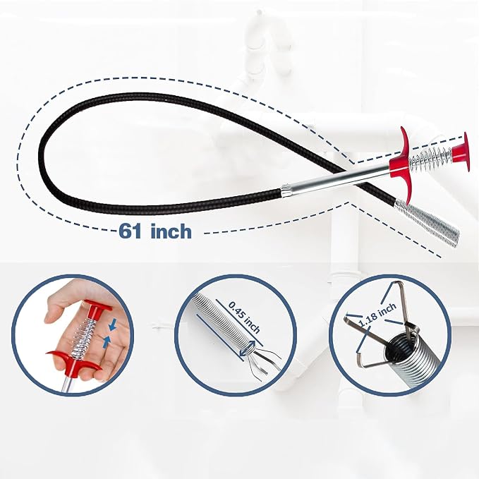 61 inch Drain Snake Flexible Grabber Claw – Toilet Snake Drain Claw for Clog Remover & Pick Up Small Items