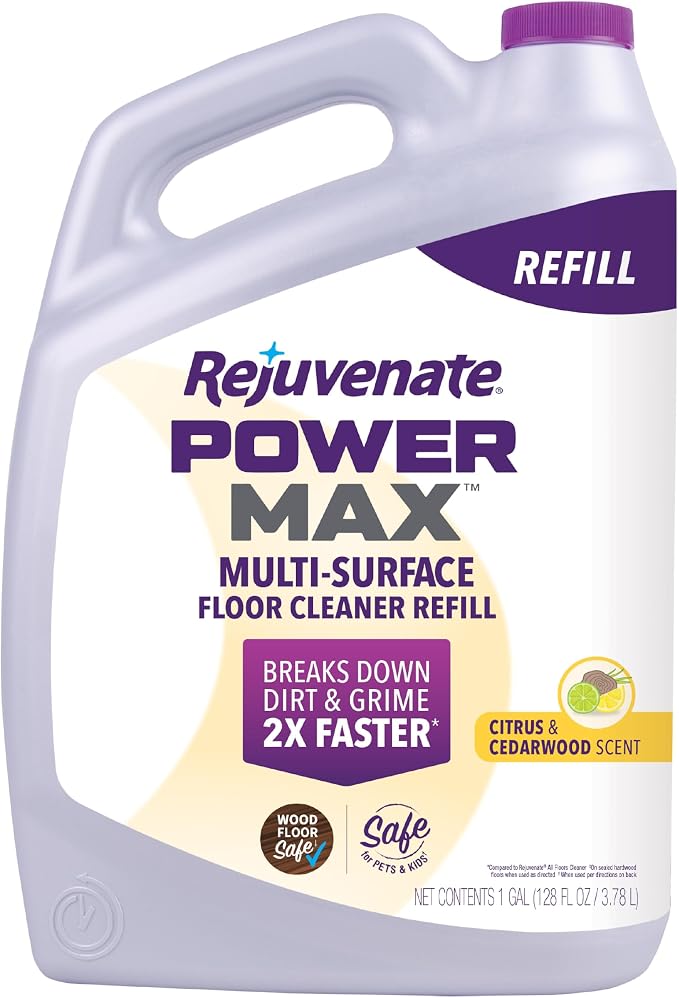 Rejuvenate PowerMax Multi-Surface Floor Cleaner Refill, Citrus & Cedarwood Scent, Designed for All Floor Types, Breaks Down Dirt and Grime for a Powerful Clean, 128 Ounces | Breaks Down Dirt & Grime 2x Faster*, Use on Sealed Hardwood, Laminate, Vinyl &...