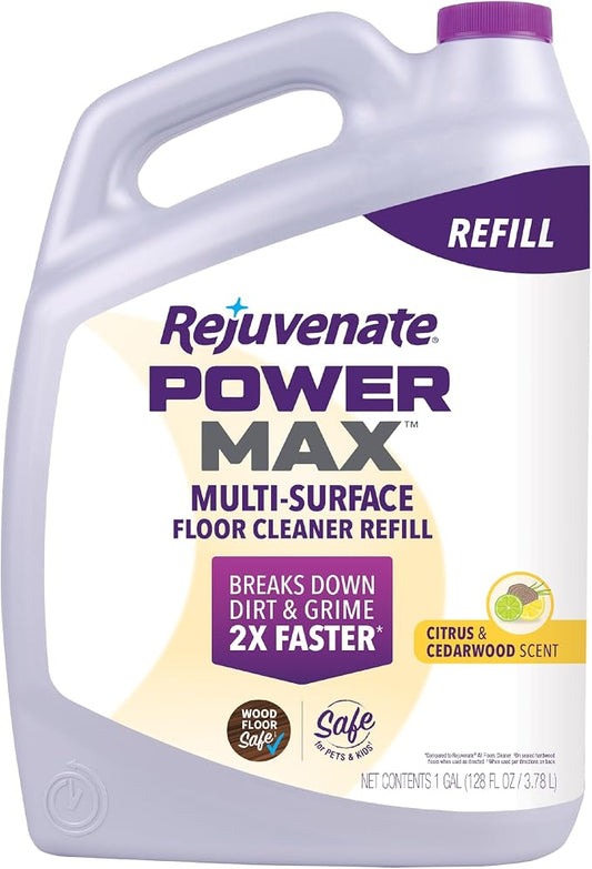 Rejuvenate PowerMax Multi-Surface Floor Cleaner Refill, Citrus & Cedarwood Scent, Designed for All Floor Types, Breaks Down Dirt and Grime for a Powerful Clean, 128 Ounces | Breaks Down Dirt & Grime 2x Faster*, Use on Sealed Hardwood, Laminate, Vinyl &...