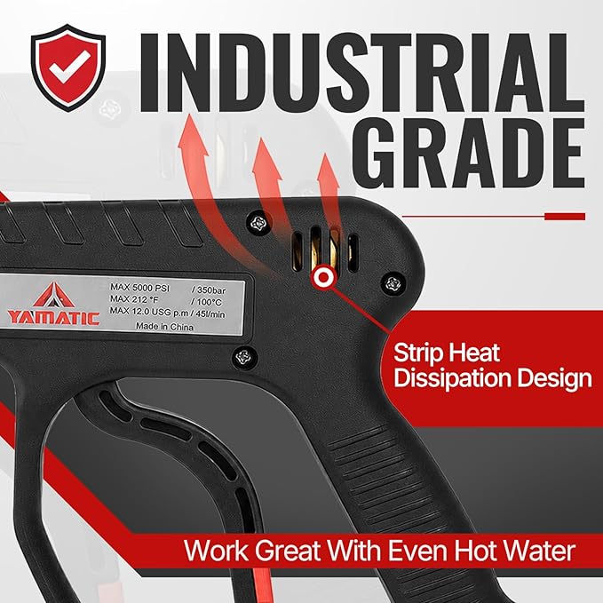 YAMATIC Short Pressure Washer Gun with Swivel, 5000 PSI Power Washer Wand Stubby Trigger Handle with 3/8" Plug & M22-14mm Male Inlet, 1/4" Quick Connect Outlet for Foam Cannon Car Wash