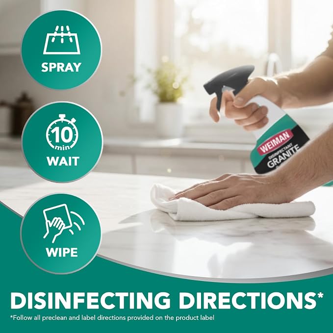 Weiman Disinfecting Granite Cleaner & Polish Value Pack - (1) 24 oz Spray Bottle, (1) 64 oz Refill
