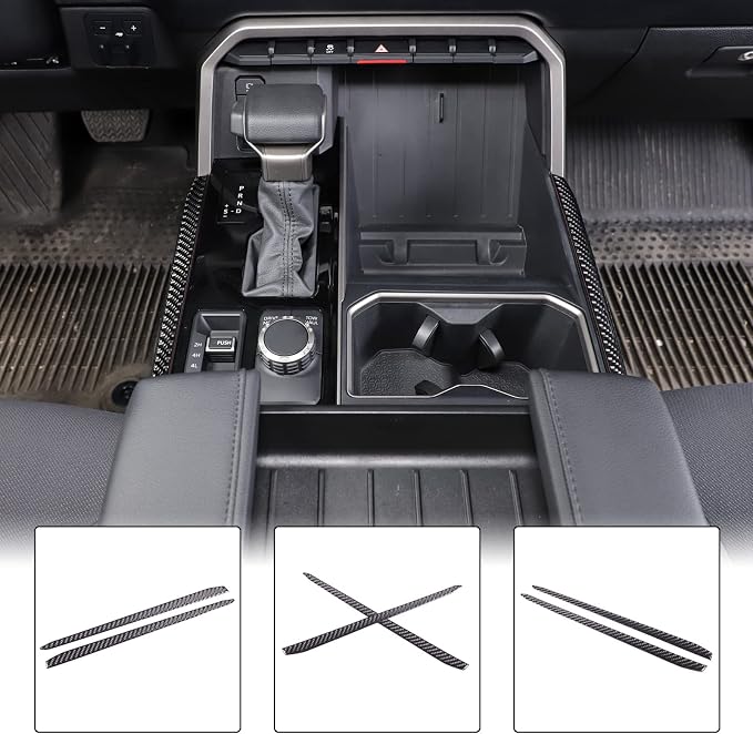 Inner Center Console Gear Control Panel Side Strip Cover Trim Compatible with Toyota Tundra/Sequoia 2022-2024 Carbon Fiber Center Console Gear Box Side Panel Protect Sticker Moulding Strip Accessories
