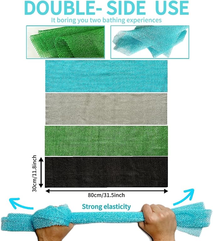 African Exfoliating Net, African Net Sponge, Nylon African Bathing Sponge Net, African Net Long Net Bath Sponge Shower Body Scrubber Back Scrubber Skin Smoother ((Black,White,Blue,Emerald Green))
