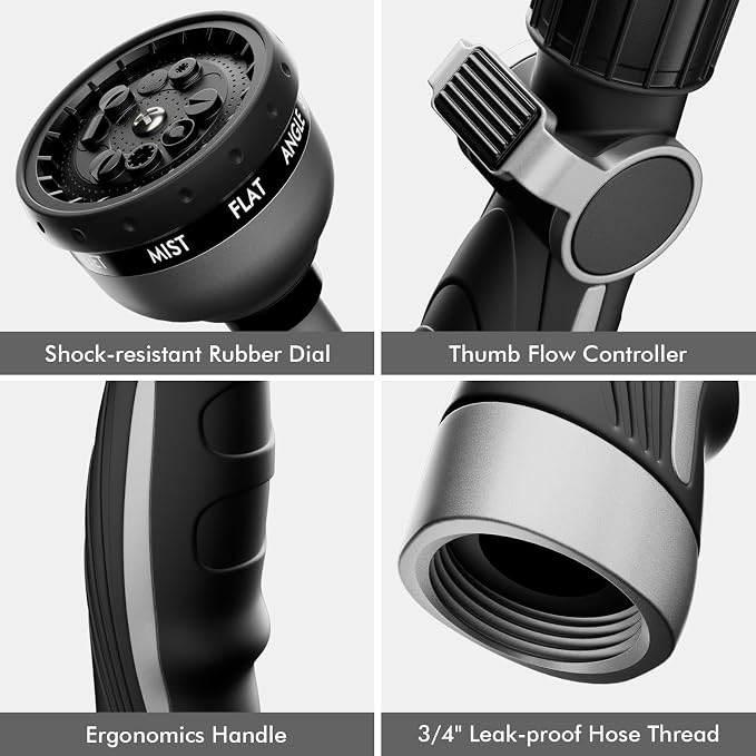 RESTMO Watering Wand Heavy Duty, 15-Inch Long Hose Nozzle Sprayer | 10 Spray Patterns & Thumb Flow Control, Metal Garden Hose Wand for Water Hanging Baskets and Shrubs, Silver