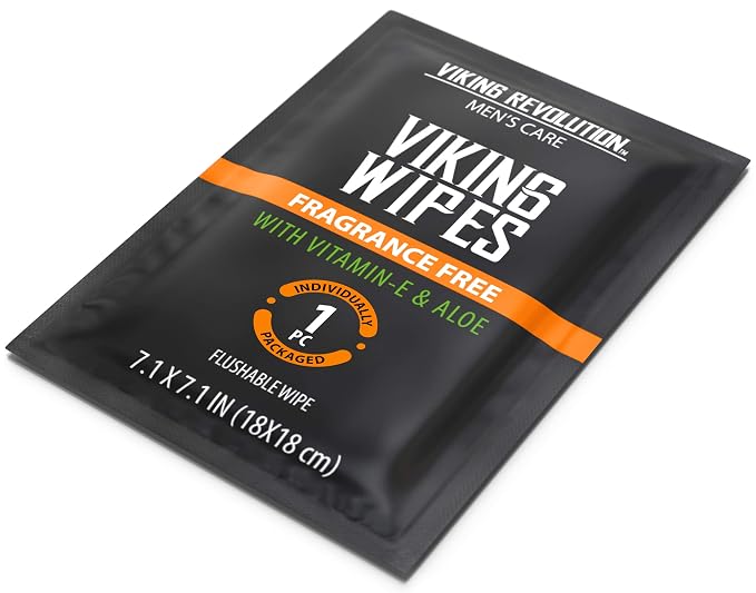 Viking Revolution Flushable Wet Wipes for Adults Unscented - 30 Individually Wrapped Travel Wipes - Disposable Toilet Wipes with Vitamin E and Aloe