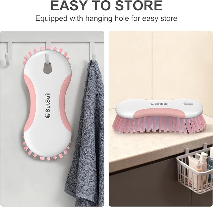 SetSail Multi-Purpose Scrub Brush of 2 Pack, Pink | Stiff Bristles Cleaning Brush with Non-Slip Grip Heavy Duty Scrub Brushes for Cleaning Bathroom Kitchen Tile Bathtub Sink