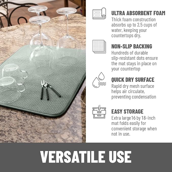 Bellemain XXL Dish Mat Microfiber Dish Drying Mat, Super absorbent (Green, 16" x 18")