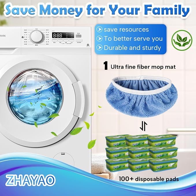 6 Pack Reusable Microfiber Mop Pads Compatible with Swiffer Sweeper, Dry Sweeping Cloths & Wet Mopping Cloths, Washable Mop Pads for Surface/Hardwood Floor Cleaning