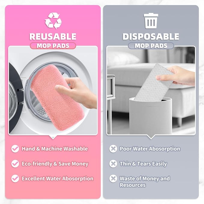 8 Pack Reusable Mop Pads Compatible with Swiffer Sweeper, Coral Fleece Washable Swiffer Mop Pads, Dry & Wet Sweeping Mopping Cloths (Pink, Not Included Mop)