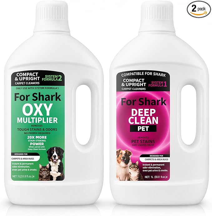 Carpet Cleaner Set Compatible with Shark Deep Clean Pet + OXY Multiplier | Two-bottle System; 68oz Total; Deep Clean Formula + OXY Booster Work Together for Pet Stains, Odors, Rugs & Upholstery