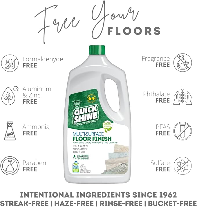 Quick Shine Multi-Surface Floor Finish 64 oz-4 Pk, Deep Rich Shine | Polish Restores, Protects & Refreshes Floors, Streak & Haze Free, Non-slip, pH Neutral, No PFAS, EPA Safer Choice