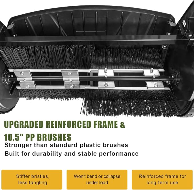 21 Inch Lawn Sweeper, Push Leaf & Grass Collector, PP Brushes | Reinforced frame design with 10.5" PP brushes, large hand-woven nonwoven bag, adjustable height for easy yard cleanup