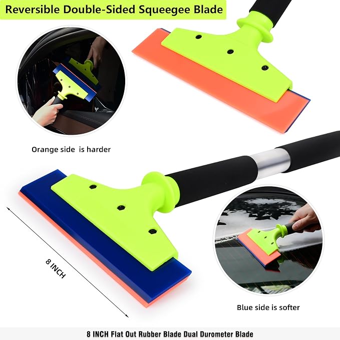 EHDIS Long Handle 8-Inch Rubber Squeegee Aluminum Tube Handle Window Tint Squeegee Auto Water Blade, Shower Squeegee for Car Windshield, Glass, Tiles, and Smooth Surfaces