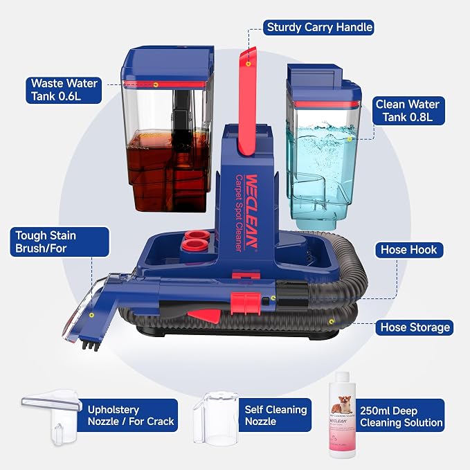 WECLEAN C5 Portable Carpet & Upholstery Spot Cleaner Machine,Deep Cleaning for Carpet,Car Couch, with Deep Cleaning Solution