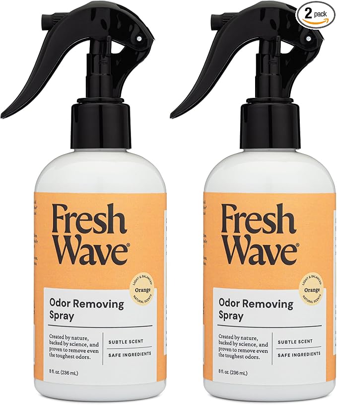 Fresh Wave Orange Room and Fabric Air Freshener Spray, 2-Pk, 8 oz | Plant-based formula, Pet-safe and people-safe, Fabric and room deodorizer , For upholstery, carpets, shoes, and pet bedding