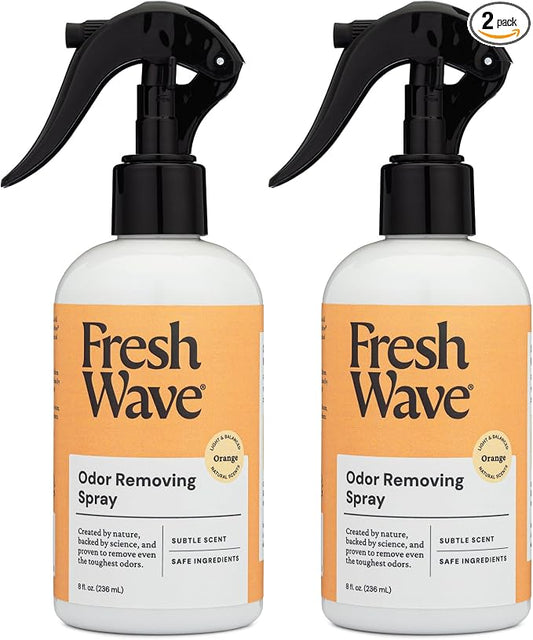 Fresh Wave Orange Room and Fabric Air Freshener Spray, 2-Pk, 8 oz | Plant-based formula, Pet-safe and people-safe, Fabric and room deodorizer , For upholstery, carpets, shoes, and pet bedding